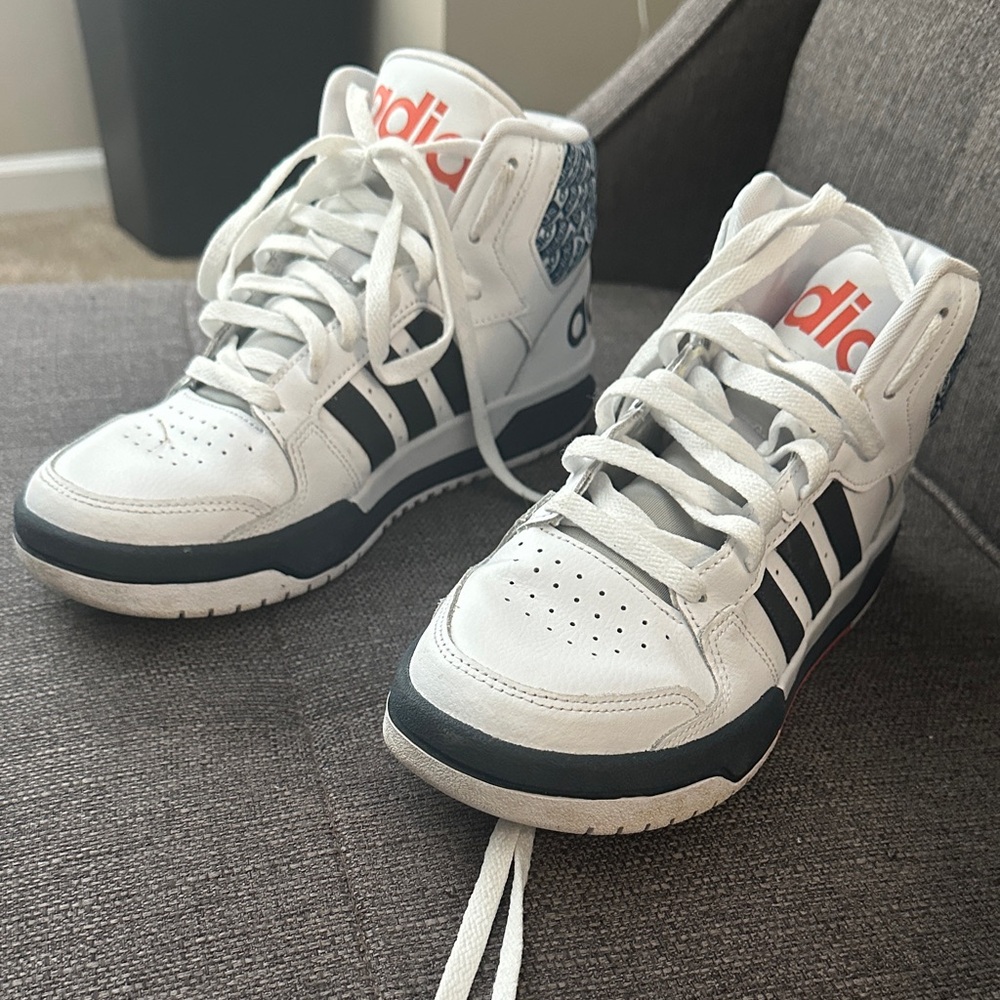 Like new WORN ONCE! Adidas Mens White and Black Sneakers with orange Accents